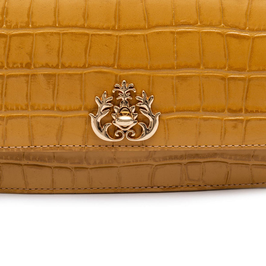 BOLSA CARTEIRA FOREVER PEQUENA COURO CAIMAN AÇAFRÃO