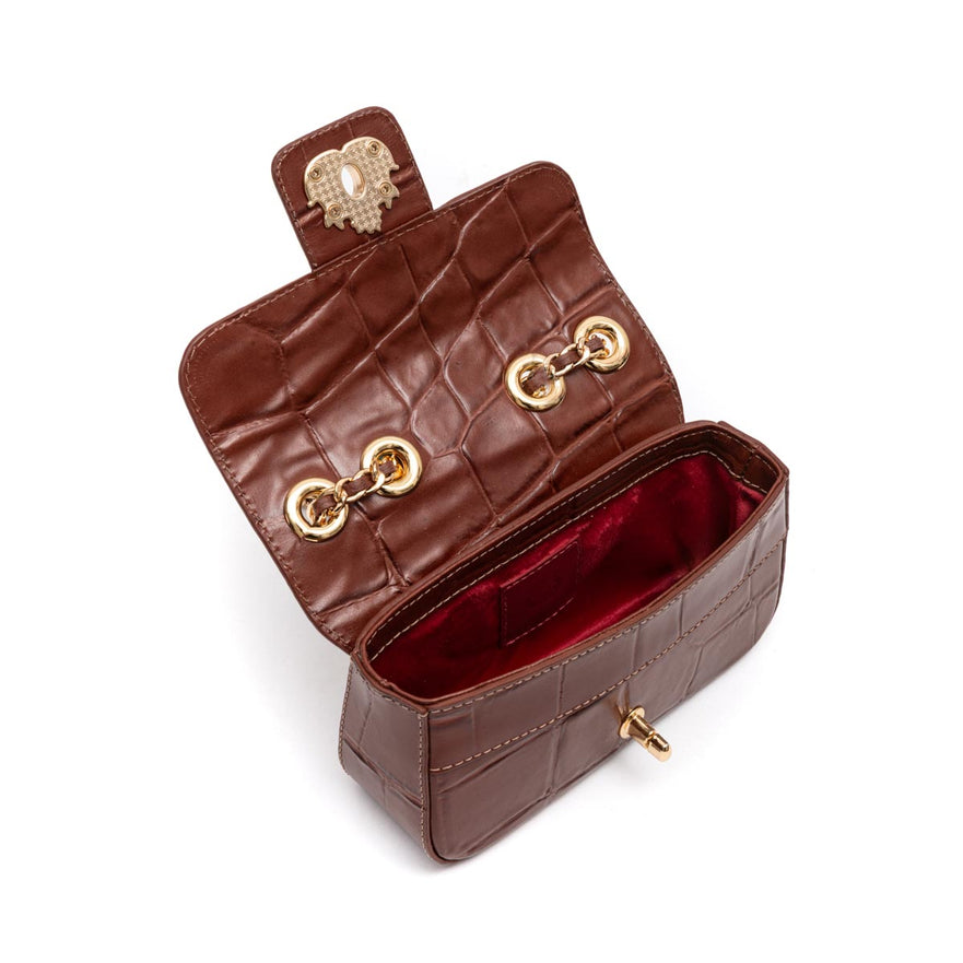 BOLSA BAGUETE  ANNE MINI COURO CANELA