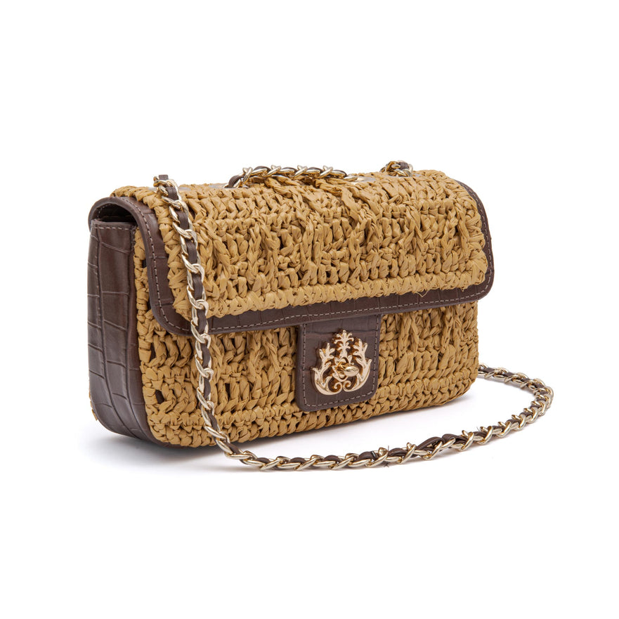 BOLSA BAGUETE ANNE PEQUENA CROCHÊ RÁFIA SOLAR