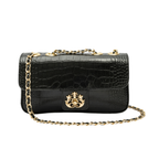 BOLSA BAGUETE ANNE PEQUENA COURO NEW CROCO PRETO OURO