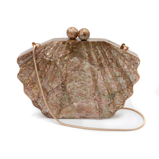 BOLSA MADREPÉROLA  PEQUENA EM FORMATO CONCHA FURTA ROSE
