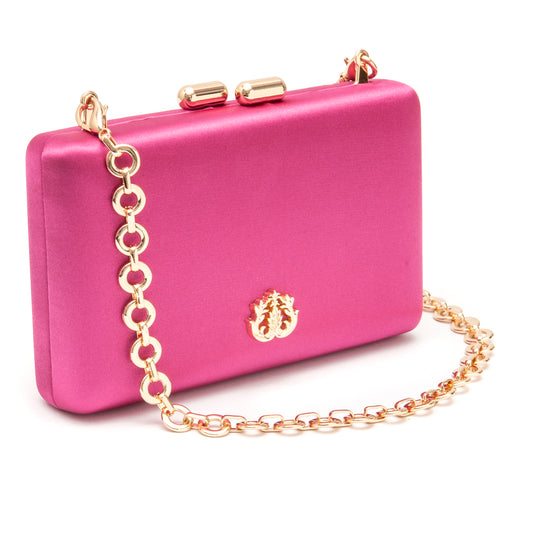 BOLSA CLUTCH EVA PEQUENA CETIM PINK OURO