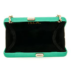 BOLSA CLUTCH EVA PEQUENA CETIM VERDE OURO