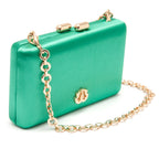 BOLSA CLUTCH EVA PEQUENA CETIM VERDE OURO