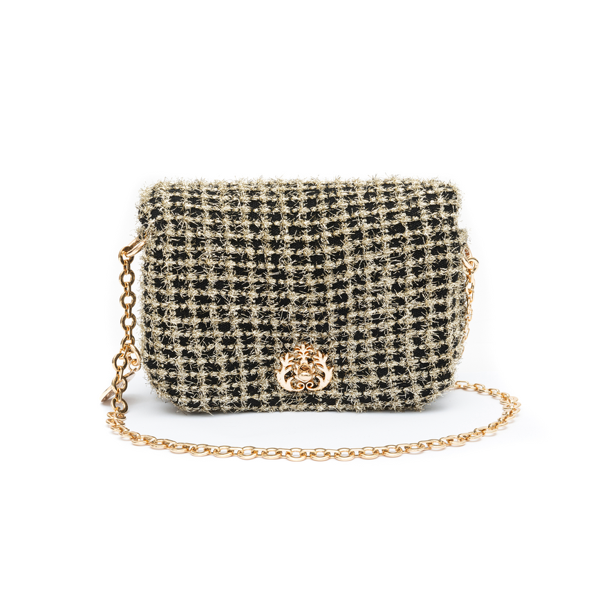 BOLSA PUFFER TWEED PEQUENA LUREX  OURO