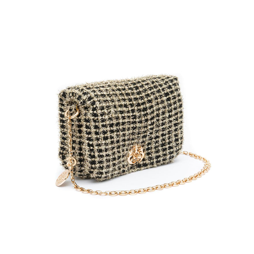 BOLSA PUFFER TWEED PEQUENA LUREX  OURO