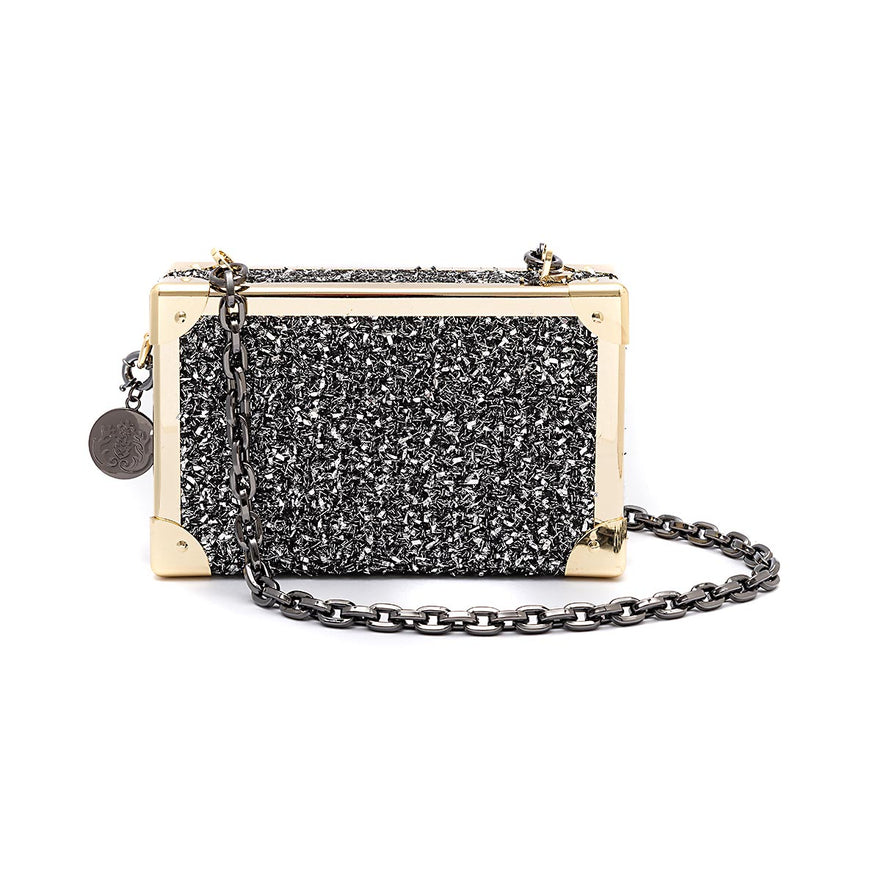 BOLSA CLUTCH TRUNK PEQUENA  METALIZADO TWEED GLAM ROXY