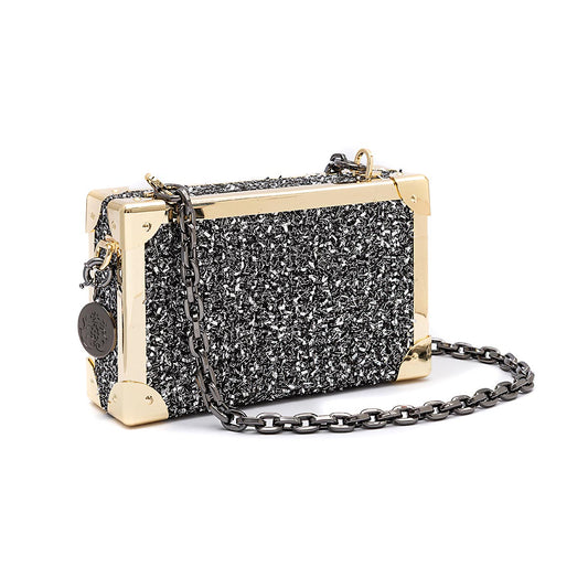BOLSA CLUTCH TRUNK PEQUENA  METALIZADO TWEED GLAM ROXY