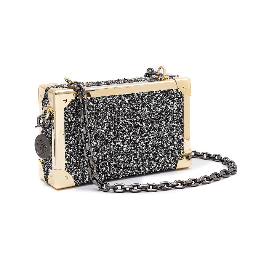 BOLSA CLUTCH TRUNK PEQUENA  METALIZADO TWEED GLAM ROXY