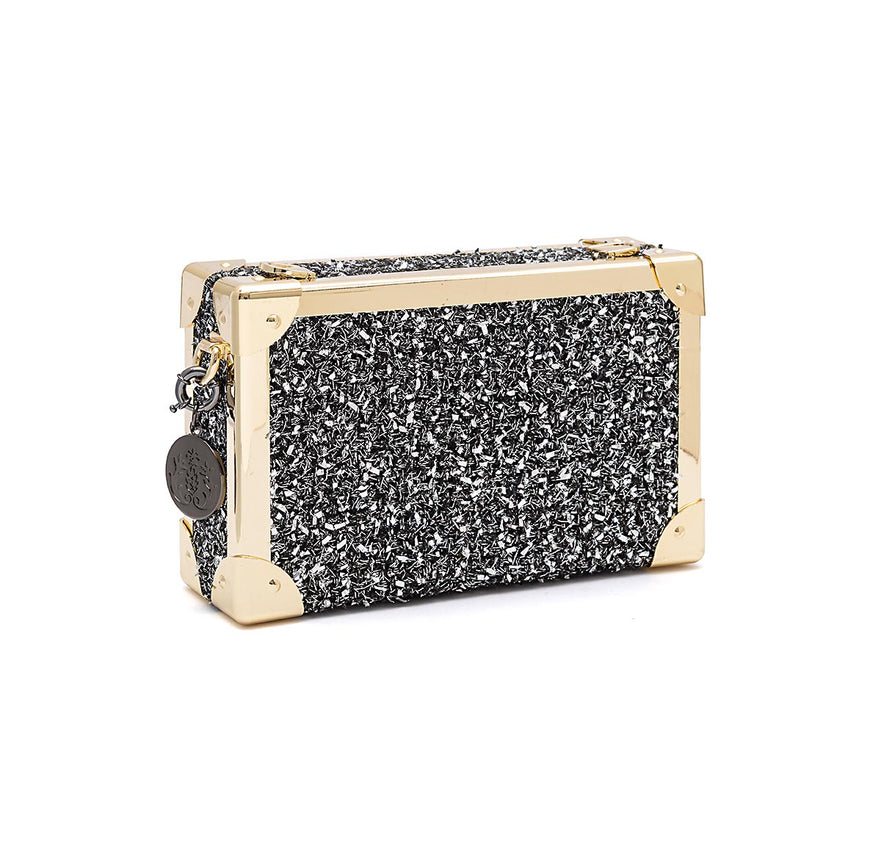 BOLSA CLUTCH TRUNK PEQUENA  METALIZADO TWEED GLAM ROXY