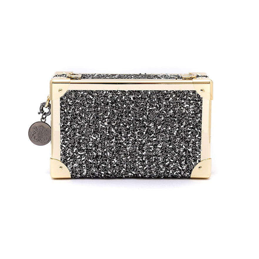 BOLSA CLUTCH TRUNK PEQUENA  METALIZADO TWEED GLAM ROXY