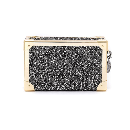 BOLSA CLUTCH TRUNK PEQUENA  METALIZADO TWEED GLAM ROXY
