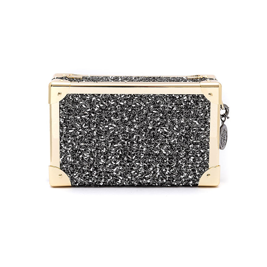 BOLSA CLUTCH TRUNK PEQUENA  METALIZADO TWEED GLAM ROXY