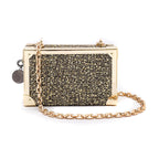 BOLSA CLUTCH TRUNK PEQUENA  METALIZADO TWEED GLAM OURO