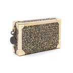 BOLSA CLUTCH TRUNK PEQUENA  METALIZADO TWEED GLAM OURO