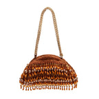 BOLSA POUCH CAPRI MEDIA EM RÁFIA COM CONTAS CACAU