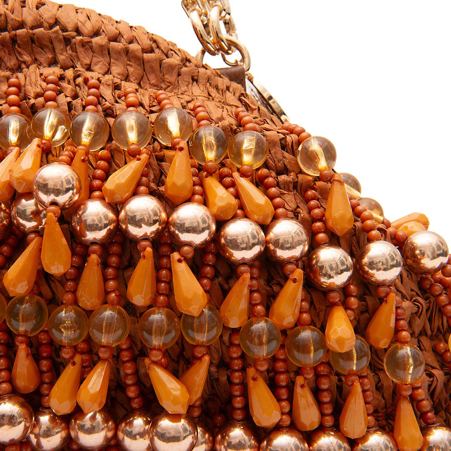 BOLSA POUCH CAPRI MEDIA EM RÁFIA COM CONTAS CACAU
