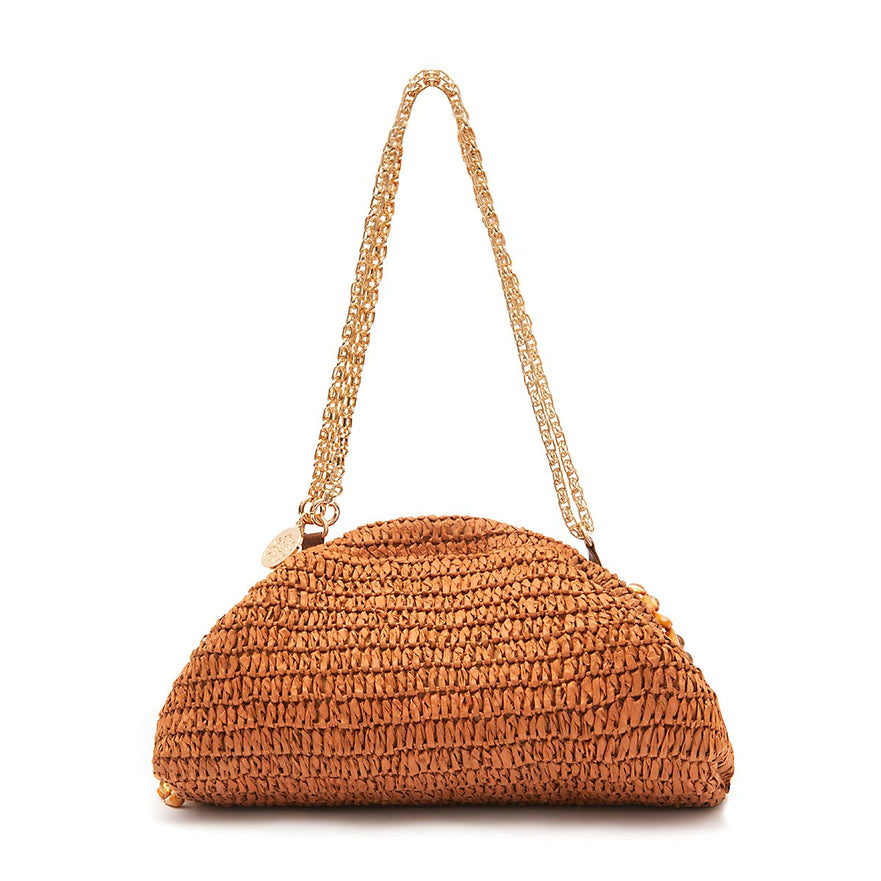 BOLSA POUCH CAPRI MEDIA EM RÁFIA COM CONTAS CACAU