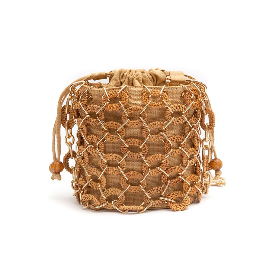 BOLSA BUCKET LARA PEQUENA  RATTAN NATURAL