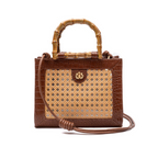 BOLSA DIANA MÉDIA EM COURO NATURAL  E PALHA INDIANA MAXI CROCO  PINHÃO